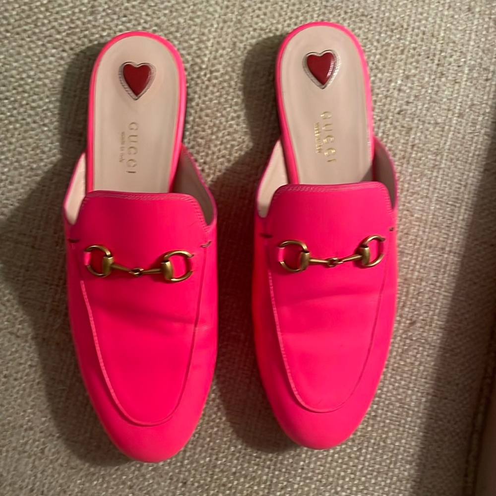 Bright Pink Gucci Princetown Mules